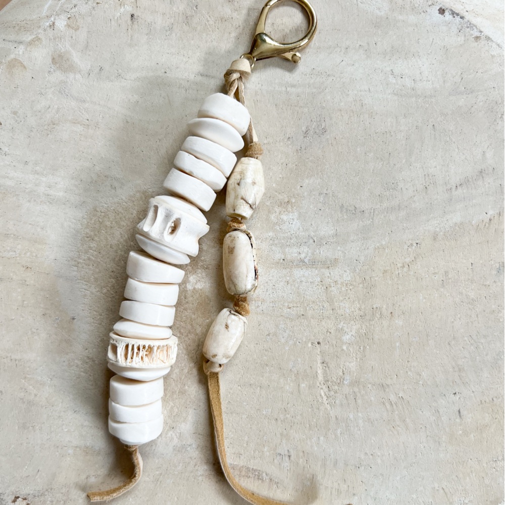 White Beaded Keychain Accessory